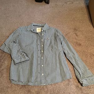 Hollister white and blue plaid button up shirt size large